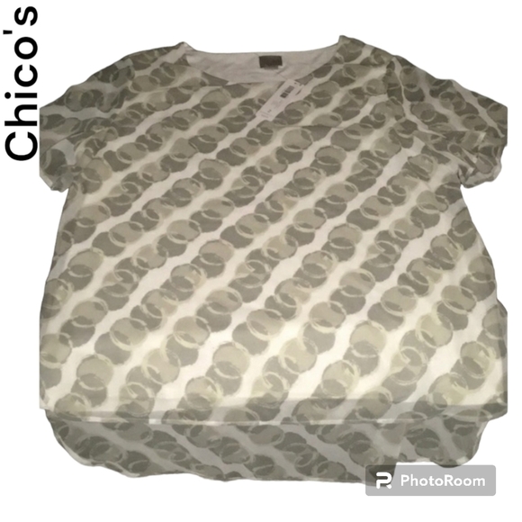 Chico’s top size 2 CIRCLE CHAINS double layer sheer arms - Picture 1 of 11